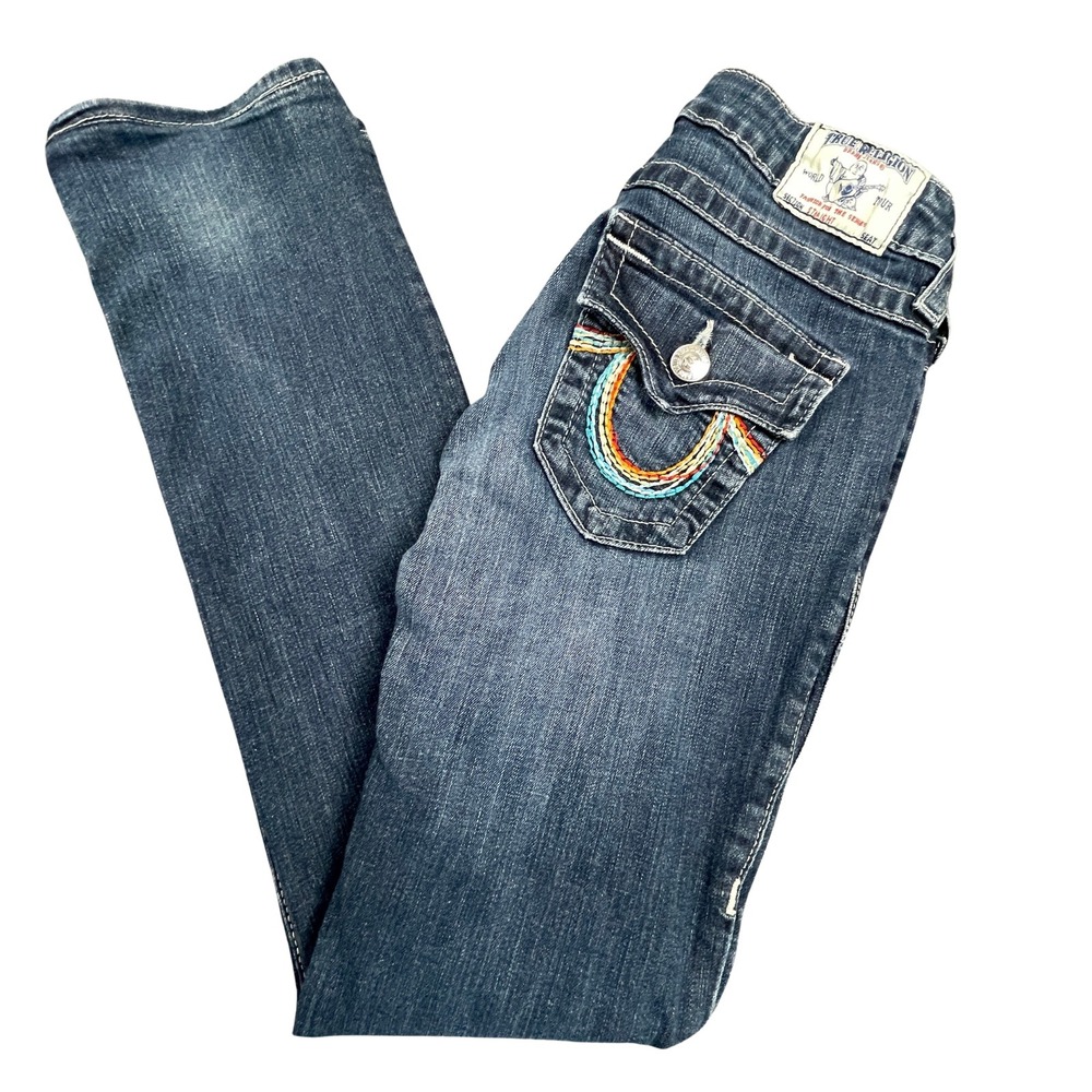 True Religion Rainbow Stitch Straight Womens 26x30 Altered Jeans USA Vintage Y2K